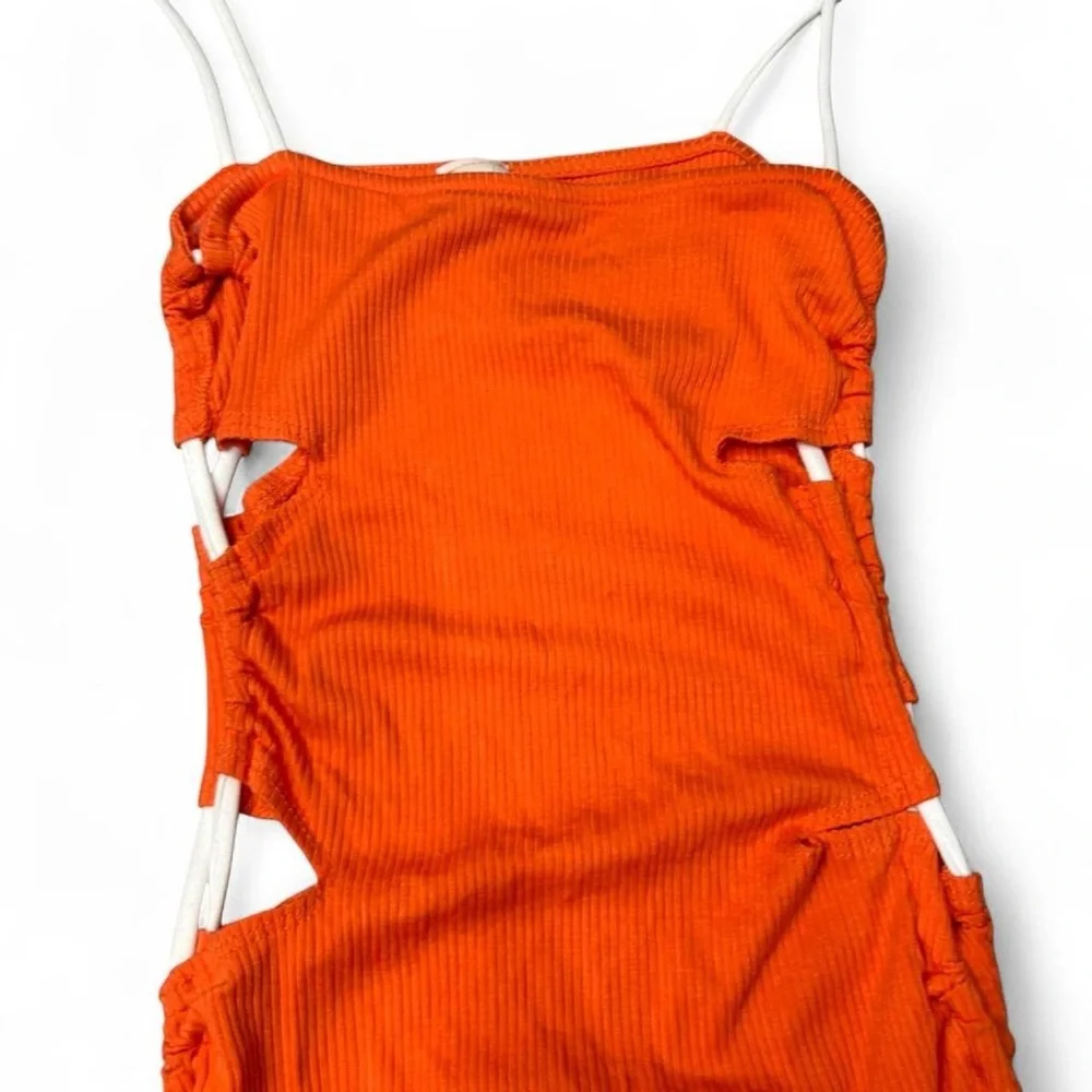 Orange Ruched Drawstring Mini Dress - Picture 7 of 8
